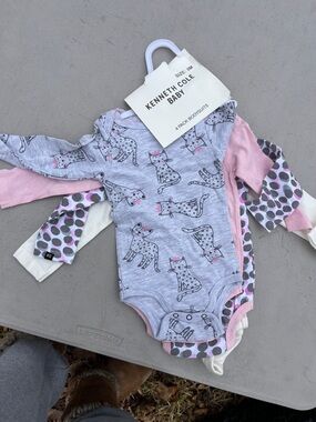 Kenneth Cole Baby Pink, Gray & Cream Cat Print Long-Sleeve Bodysuit 4-Pack